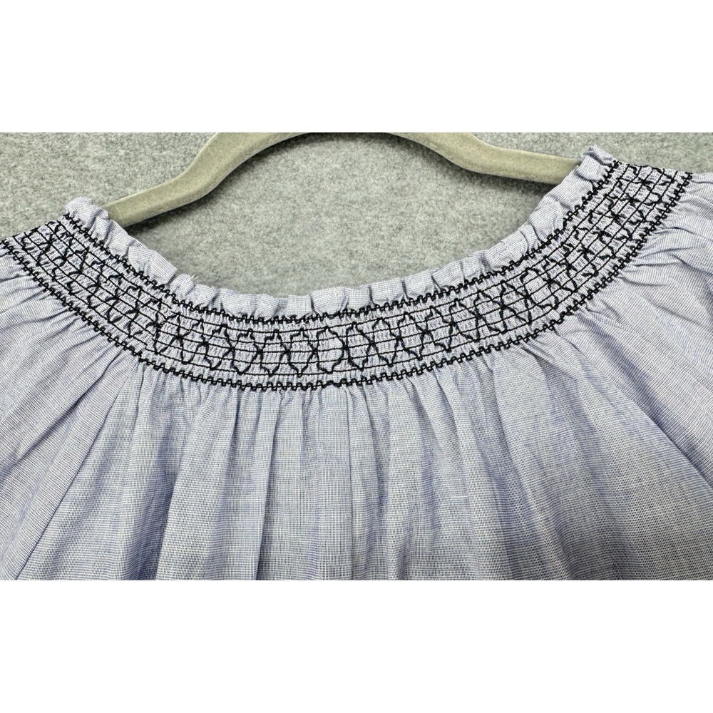 Smocked Peasant Blouse Women Large Blue Boho Off Shoulder Top Style Co - Picture 6 of 8